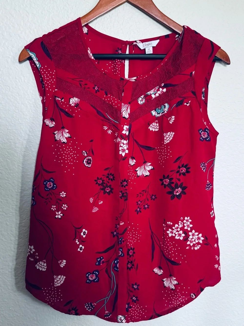 Candies Red Floral Sleeveless Lace Blouse Top XS
